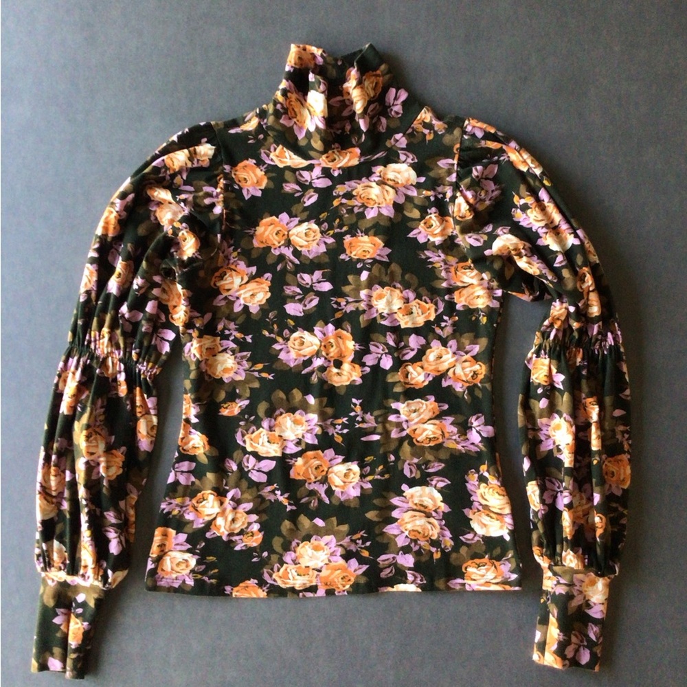Anthropologie Tiered-Sleeve Floral Print Turtleneck Size XS